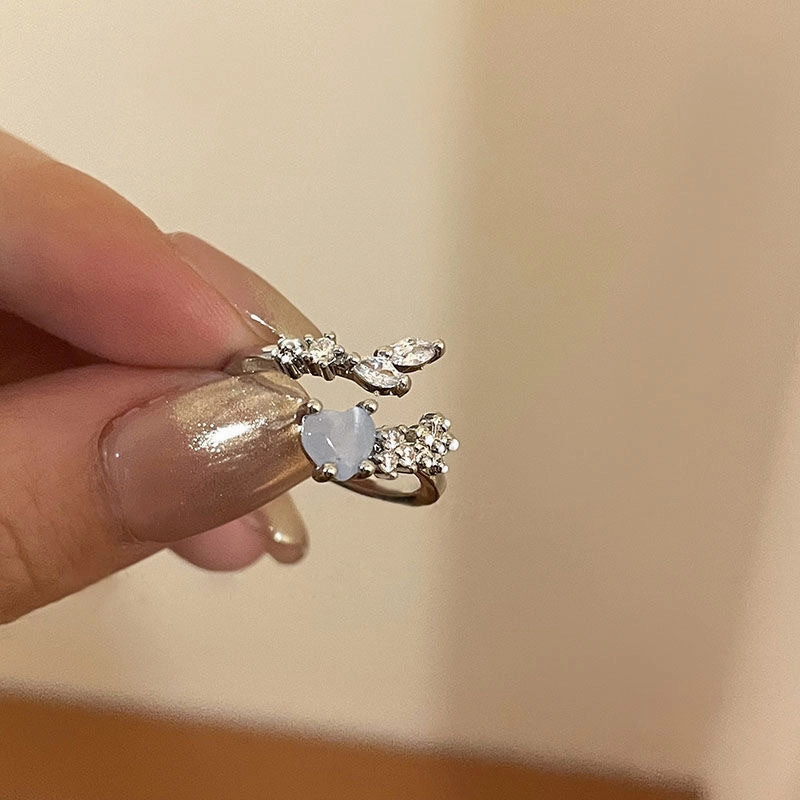 Wholesale Valentine's Day Sea Blue Love Moonlight Zircon Alloy Open Ring