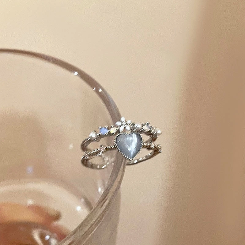 Wholesale Valentine's Day Sea Blue Love Moonlight Zircon Alloy Open Ring