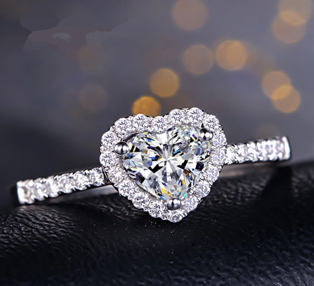 Wholesale Valentine's Day Simulated Zircon Heart-shaped Copper Rings
