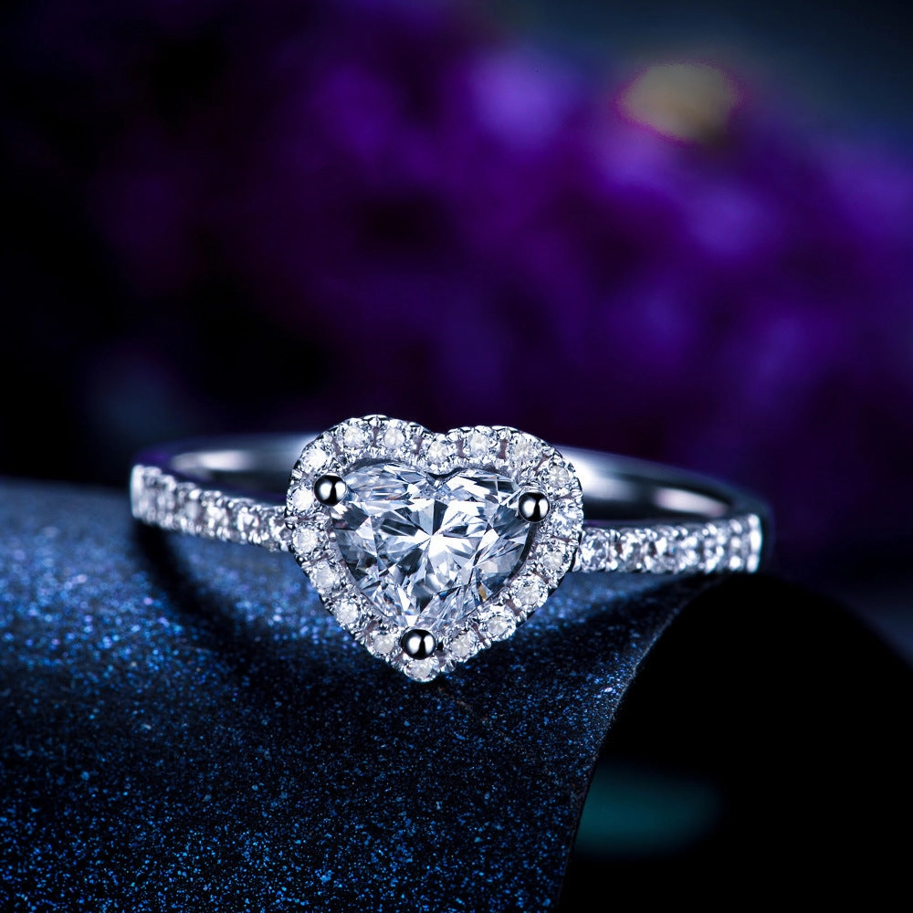 Wholesale Valentine's Day Simulated Zircon Heart-shaped Copper Rings