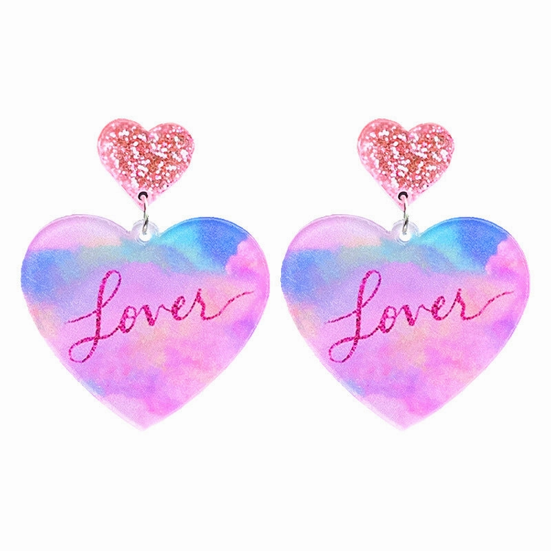 Wholesale Valentine's Day Sparkling Pink Butterfly Love Acrylic Earrings