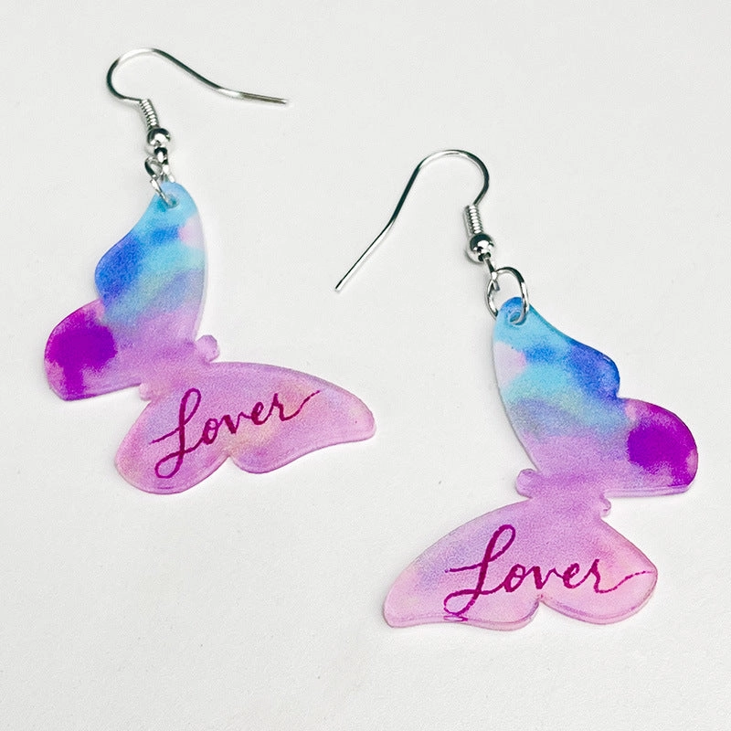 Wholesale Valentine's Day Sparkling Pink Butterfly Love Acrylic Earrings