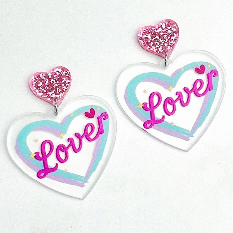 Wholesale Valentine's Day Sparkling Pink Butterfly Love Acrylic Earrings