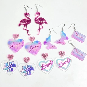 Wholesale Valentine's Day Sparkling Pink Butterfly Love Acrylic Earrings
