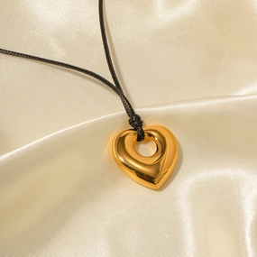 Wholesale Valentine's Day Stainless Steel Black Wax Rope Hollow Love Necklace