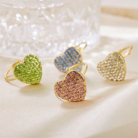 Wholesale Valentine's Day Stainless Steel Full Diamond Heart Zirconia Adjustable Ring