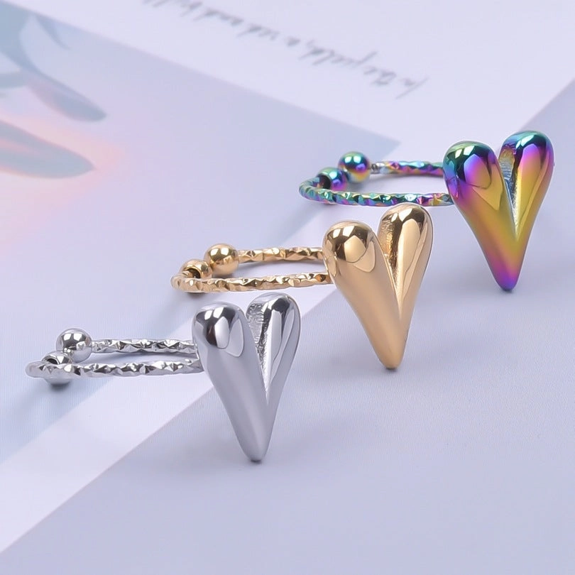 Wholesale Valentine's Day Stainless Steel Heart Opening Rings
