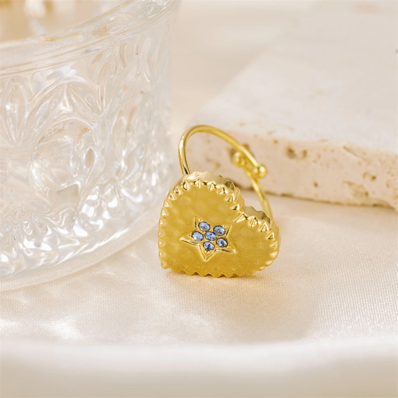 Wholesale Valentine's Day Stainless Steel Inlaid Zirconia Heart Opening Ring