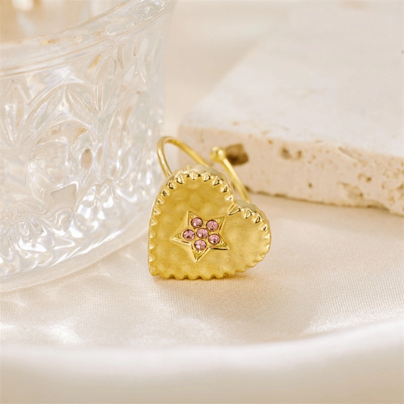 Wholesale Valentine's Day Stainless Steel Inlaid Zirconia Heart Opening Ring