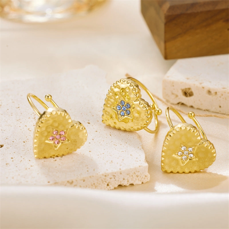 Wholesale Valentine's Day Stainless Steel Inlaid Zirconia Heart Opening Ring