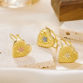 Wholesale Valentine's Day Stainless Steel Inlaid Zirconia Heart Opening Ring