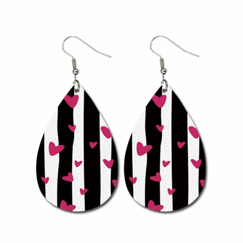 Wholesale Valentine's Day Striped Heart Shape Carriage Love Leather Drop Shape Earrings