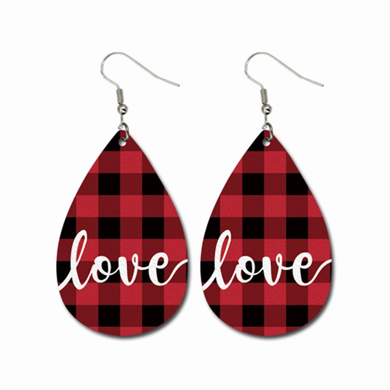 Wholesale Valentine's Day Striped Heart Shape Carriage Love Leather Drop Shape Earrings