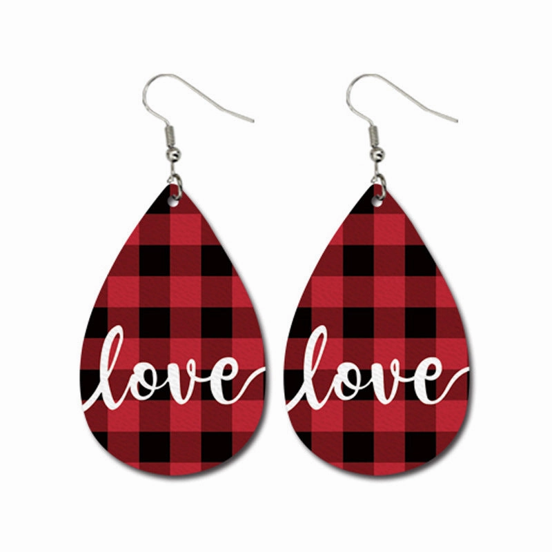 Wholesale Valentine's Day Striped Heart Shape Carriage Love Leather Drop Shape Earrings