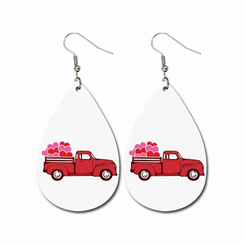 Wholesale Valentine's Day Striped Heart Shape Carriage Love Leather Drop Shape Earrings