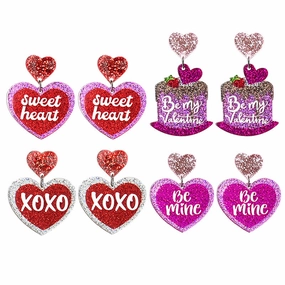 Wholesale Valentine's Day Sweetheart Pink Glitter Cake Party Lover Text Acrylic Earrings