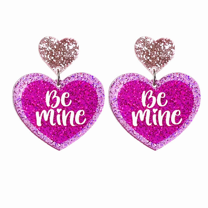 Wholesale Valentine's Day Sweetheart Pink Glitter Cake Party Lover Text Acrylic Earrings