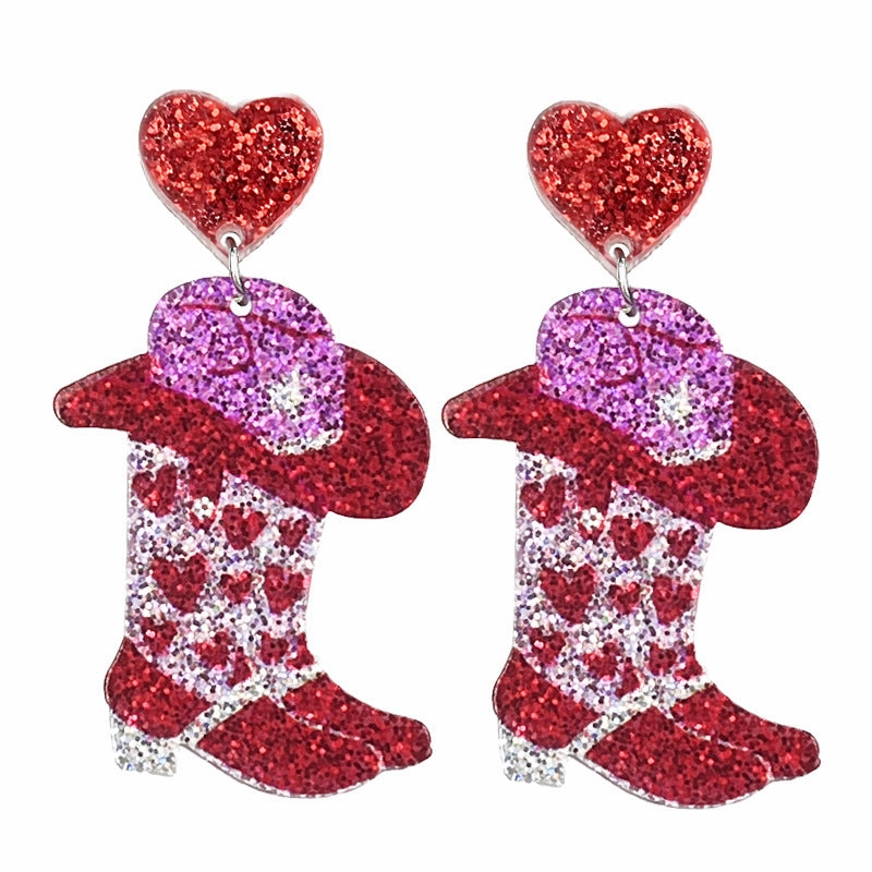Wholesale Valentine's Day Sweetheart Pink Glitter Cake Party Lover Text Acrylic Earrings