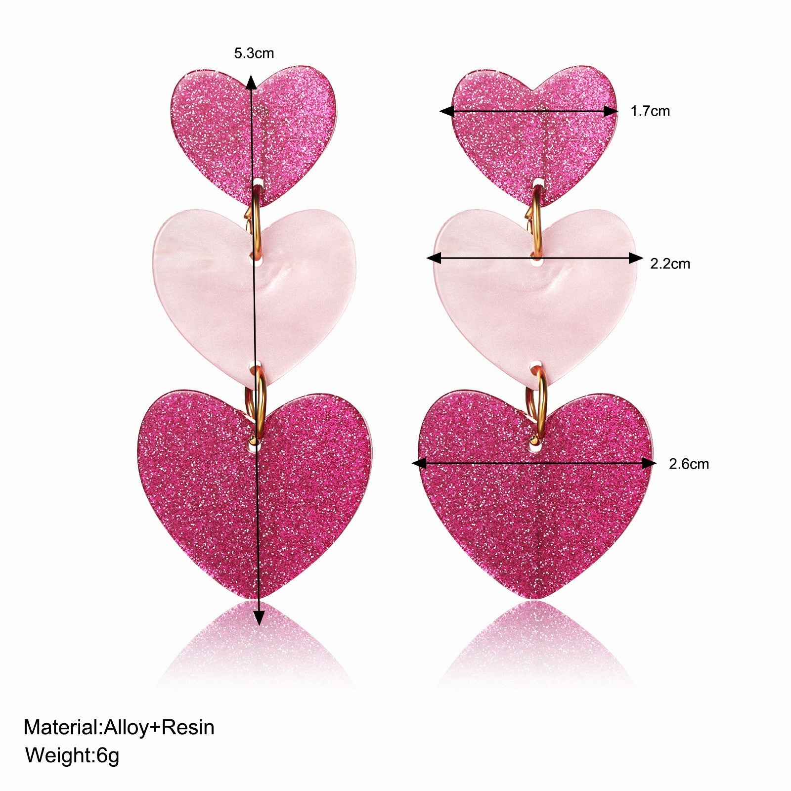 Wholesale Valentine's Day Three Layer Heart Pink Acrylic Earrings
