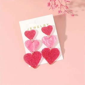 Wholesale Valentine's Day Three Layer Heart Pink Acrylic Earrings
