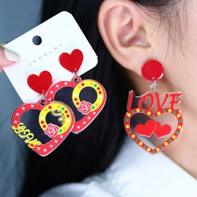 Wholesale Valentine's Day Transparent Color Love Letter Butterfly Fishbone Acrylic Earrings