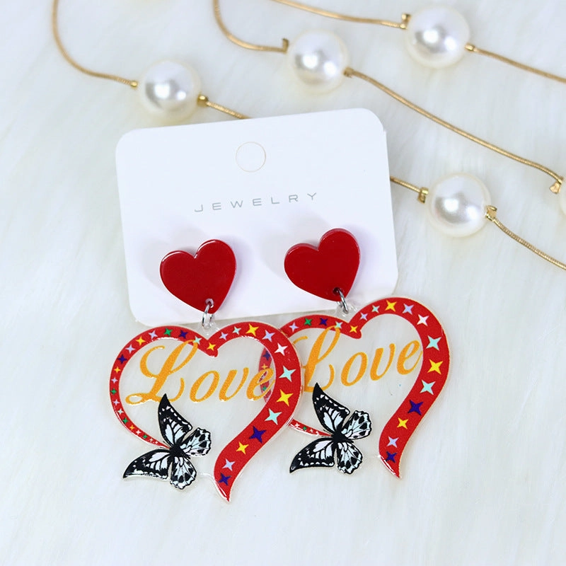 Wholesale Valentine's Day Transparent Color Love Letter Butterfly Fishbone Acrylic Earrings