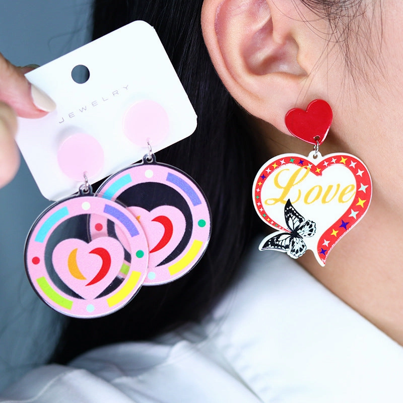 Wholesale Valentine's Day Transparent Color Love Letter Butterfly Fishbone Acrylic Earrings