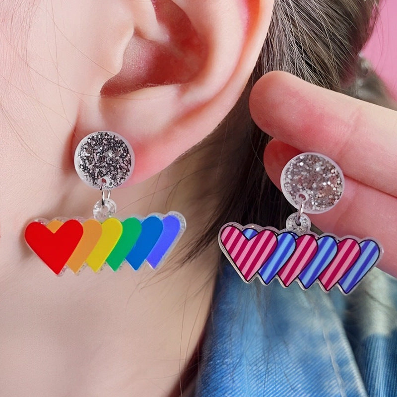 Wholesale Valentine's Day Vertical Rainbow Heart Acrylic Simple Personality Earrings