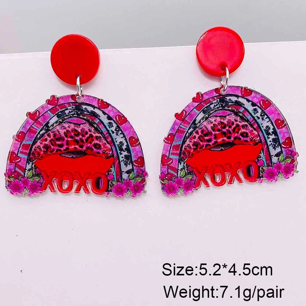 Wholesale Valentine's Day West Highland Cow Rainbow Acrylic Pink Envelope Love Balloon Earrings