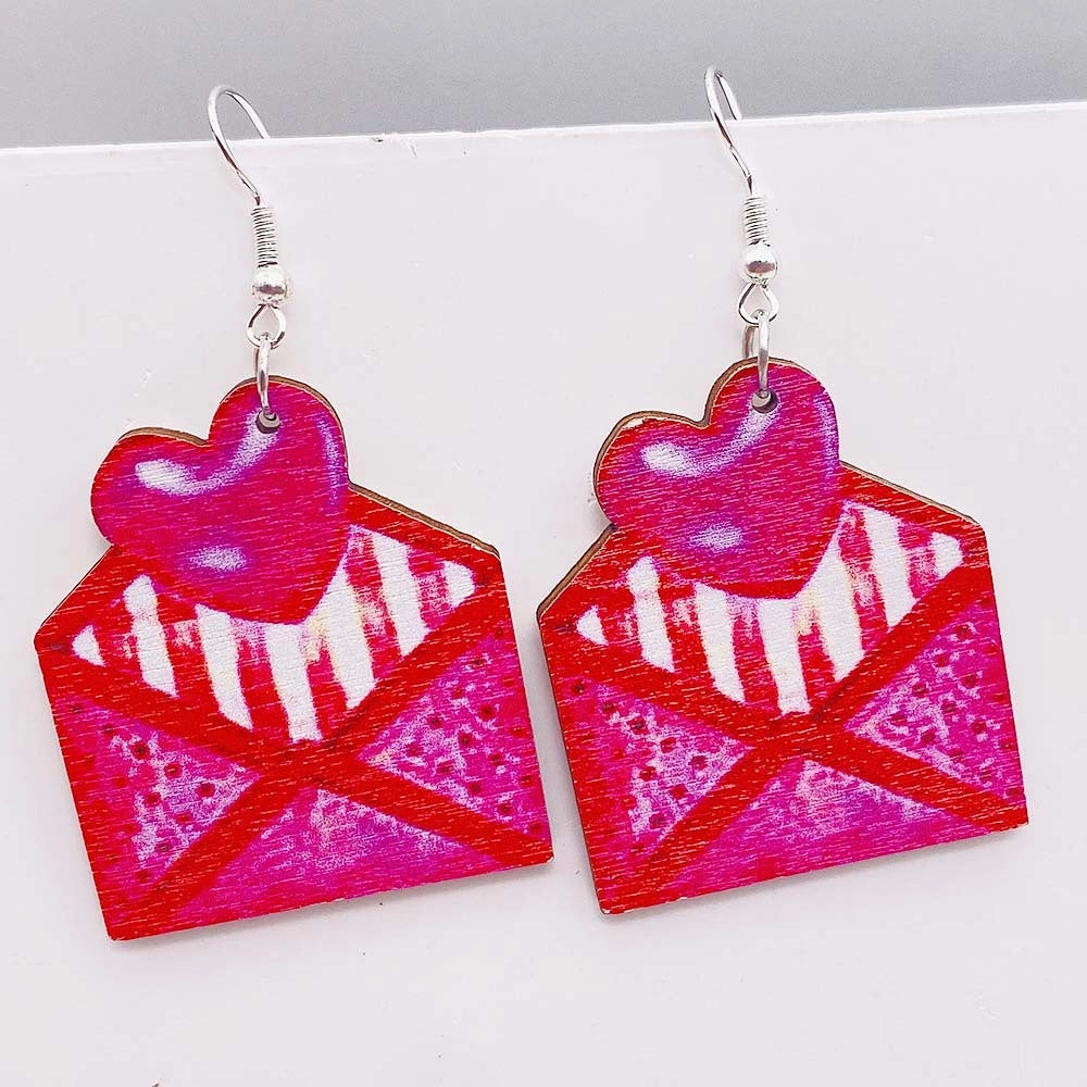 Wholesale Valentine's Day Western Style Cowboy Hat Wooden Earrings Pink Love Coffee Cup Earrings
