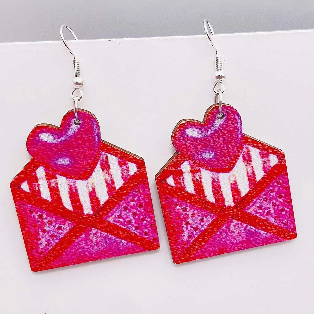 Wholesale Valentine's Day Western Style Cowboy Hat Wooden Earrings Pink Love Coffee Cup Earrings