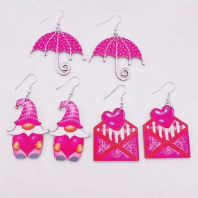 Wholesale Valentine's Day Western Style Cowboy Hat Wooden Earrings Pink Love Coffee Cup Earrings