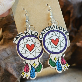 Wholesale Valentine's Day Wooden Dream Catcher Feather Earrings