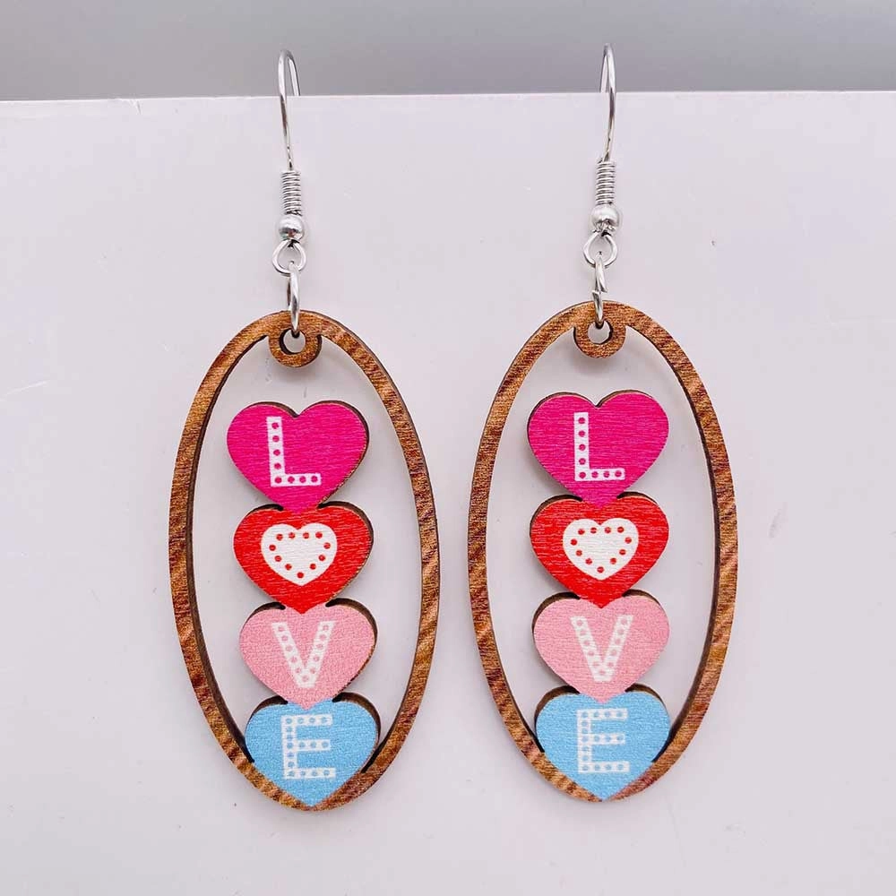 Wholesale Valentine's Day Wooden Earrings Pink Cat Claw LOVE Love Earrings