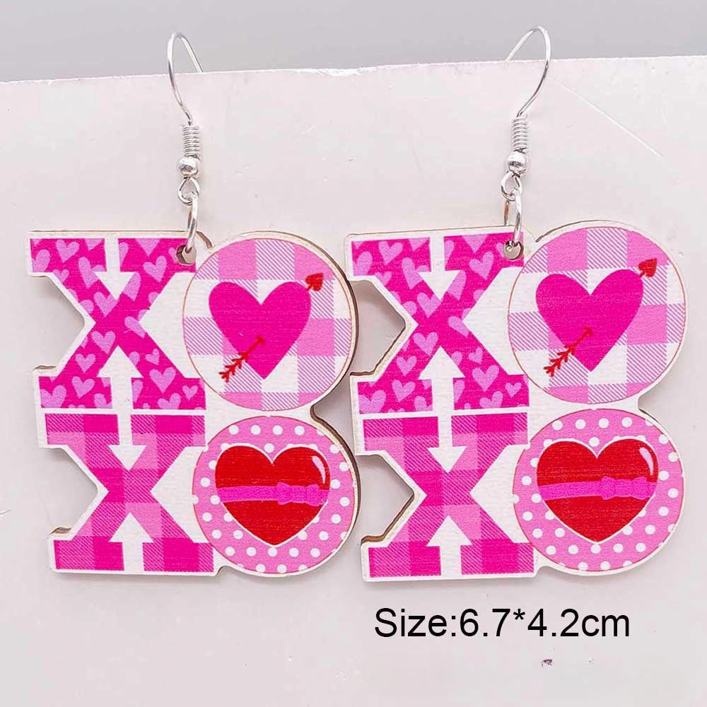 Wholesale Valentine's Day Wooden Earrings Pink Dwarf Leopard Pattern Heart Earrings