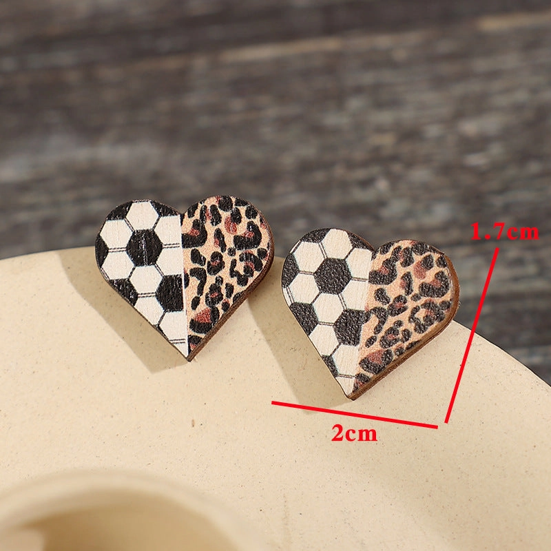 Wholesale Valentine's Day Wooden Heart Shape Leopard Print Stud Earrings