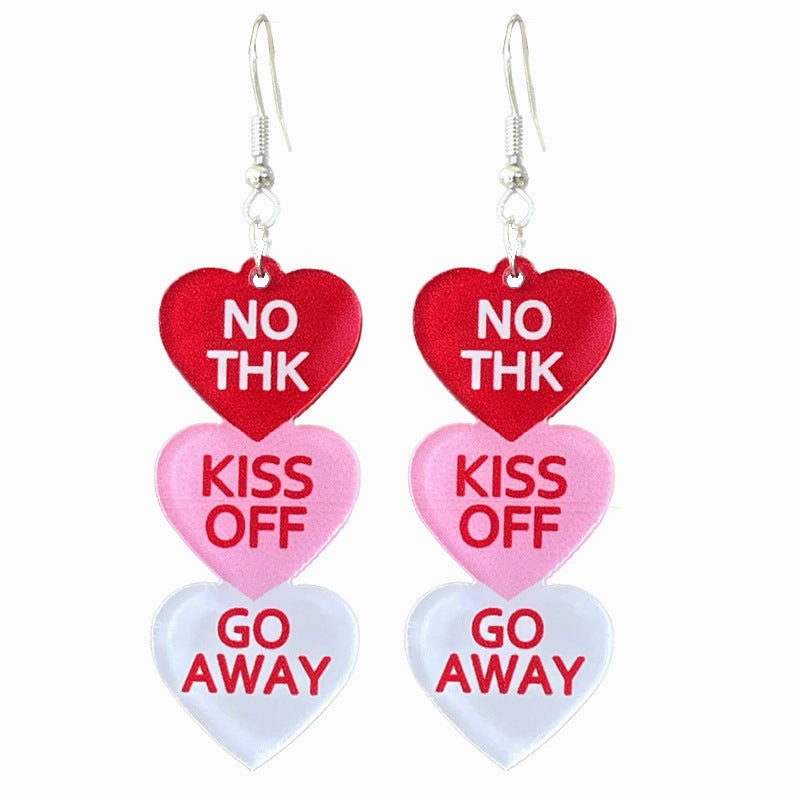 Wholesale Valentine's Day Word Candy Multicolor Heart Acrylic Denim Love Earrings