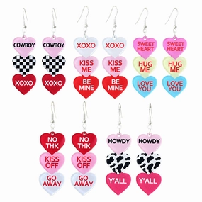 Wholesale Valentine's Day Word Candy Multicolor Heart Acrylic Denim Love Earrings