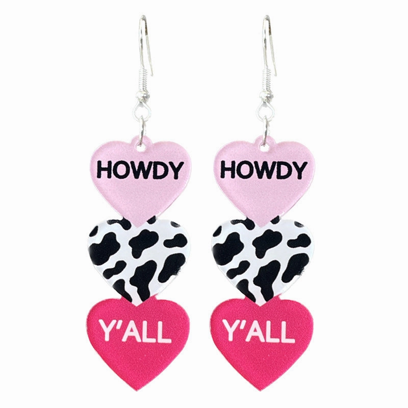 Wholesale Valentine's Day Word Candy Multicolor Heart Acrylic Denim Love Earrings