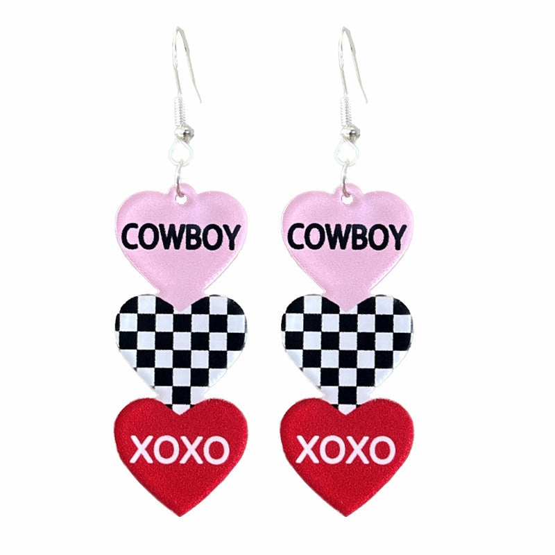 Wholesale Valentine's Day Word Candy Multicolor Heart Acrylic Denim Love Earrings