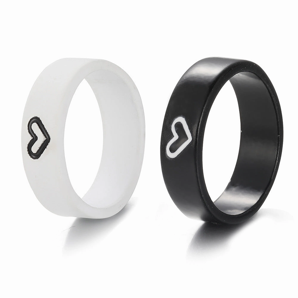 Wholesale Valentine's Day Zinc Alloy Love Black and White Couple Ring Set of 3