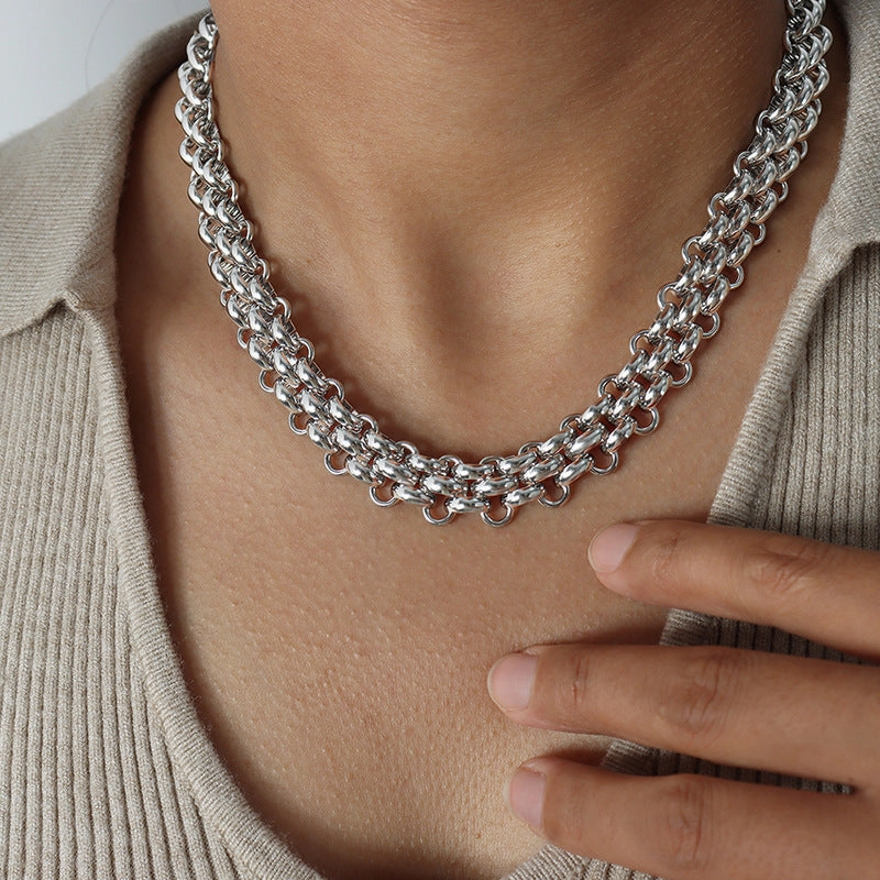 Wholesale Versatile Titanium Steel Metal OT Buckle Bracelet Necklace Jewelry Set