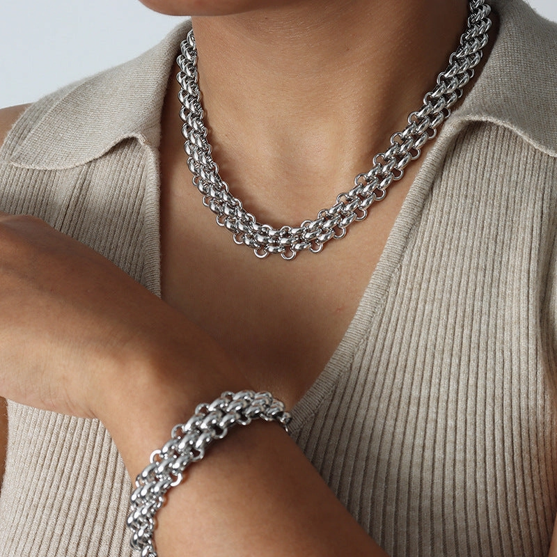 Wholesale Versatile Titanium Steel Metal OT Buckle Bracelet Necklace Jewelry Set