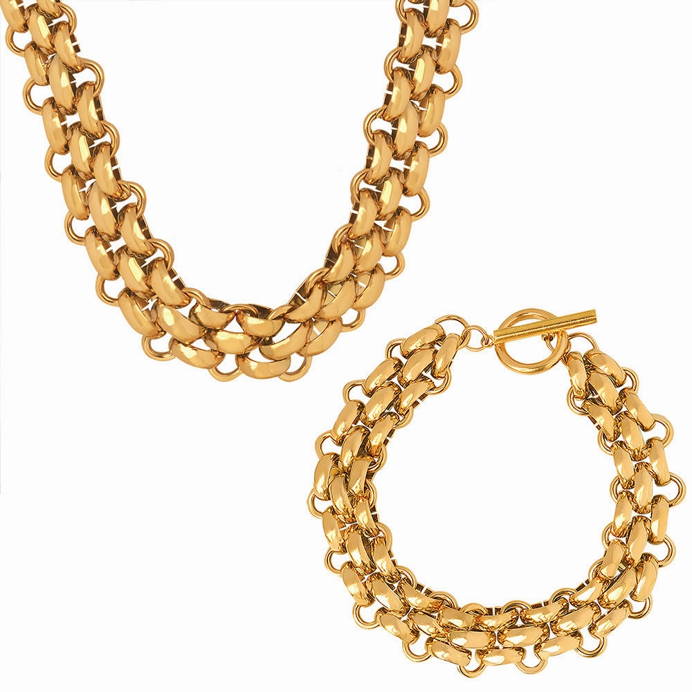 Wholesale Versatile Titanium Steel Metal OT Buckle Bracelet Necklace Jewelry Set