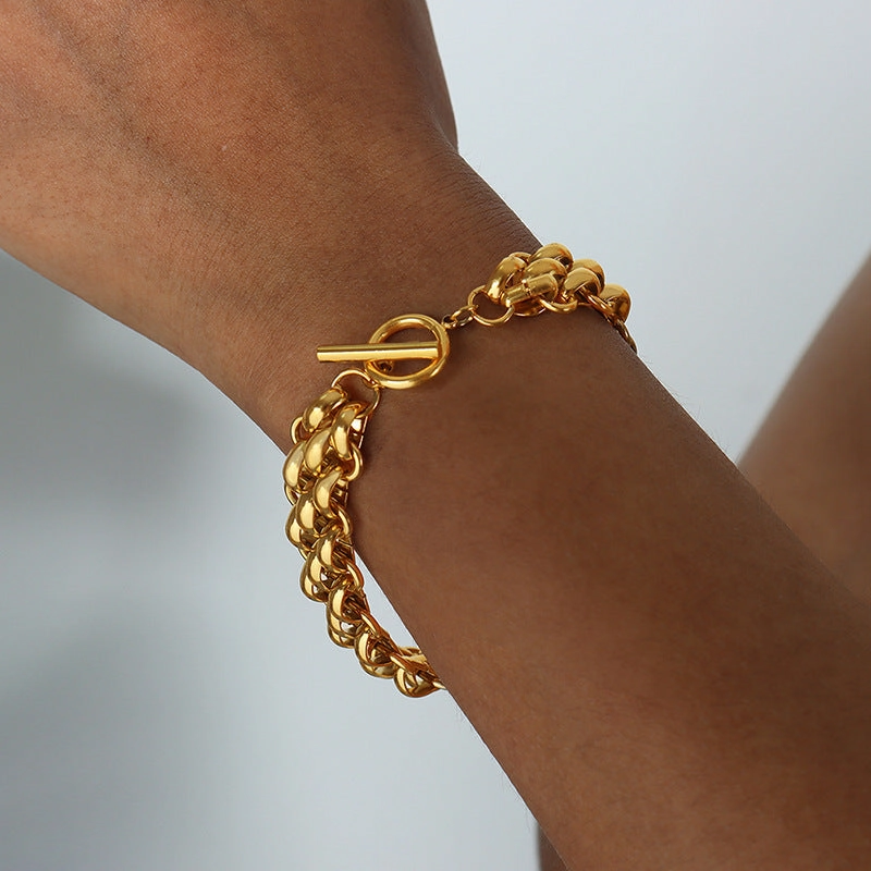 Wholesale Versatile Titanium Steel Metal OT Buckle Bracelet Necklace Jewelry Set