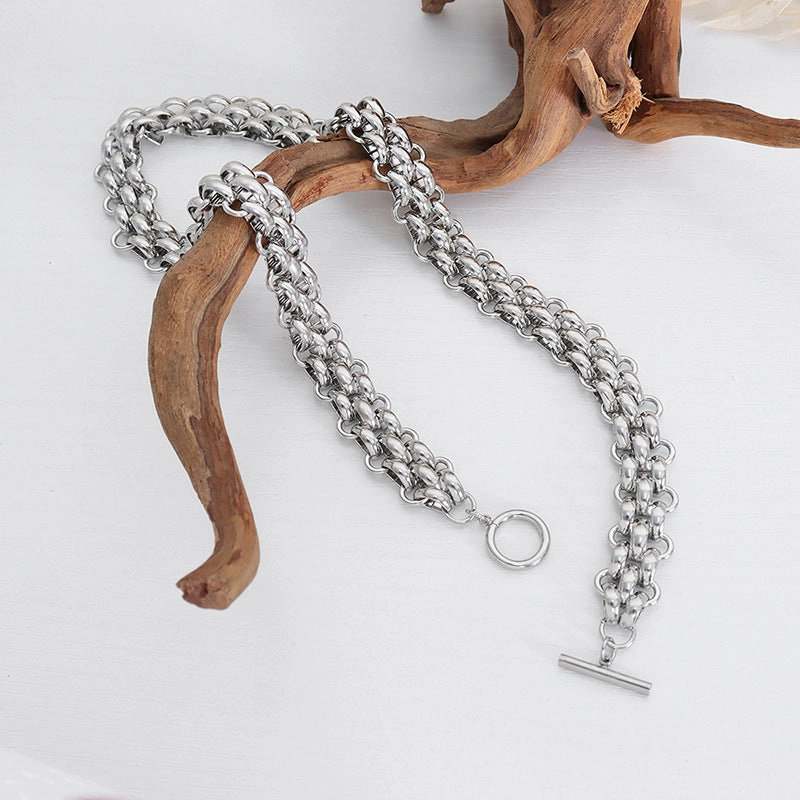 Wholesale Versatile Titanium Steel Metal OT Buckle Bracelet Necklace Jewelry Set