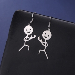 Wholesale Vertical Two Middle Finger Villain Pendant Stainless Steel Earrings