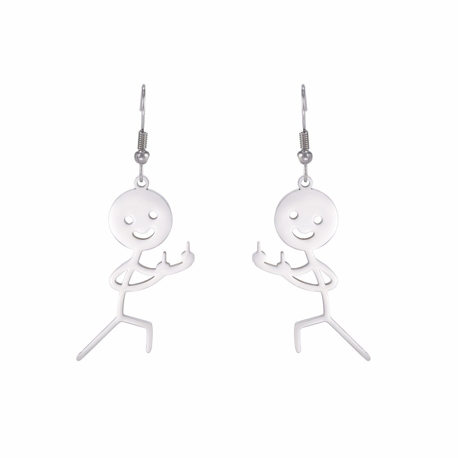 Wholesale Vertical Two Middle Finger Villain Pendant Stainless Steel Earrings