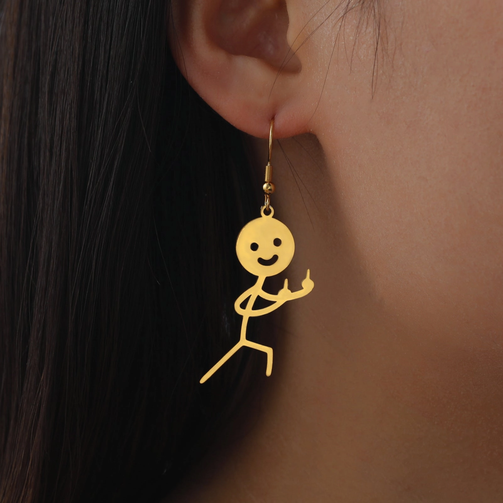 Wholesale Vertical Two Middle Finger Villain Pendant Stainless Steel Earrings