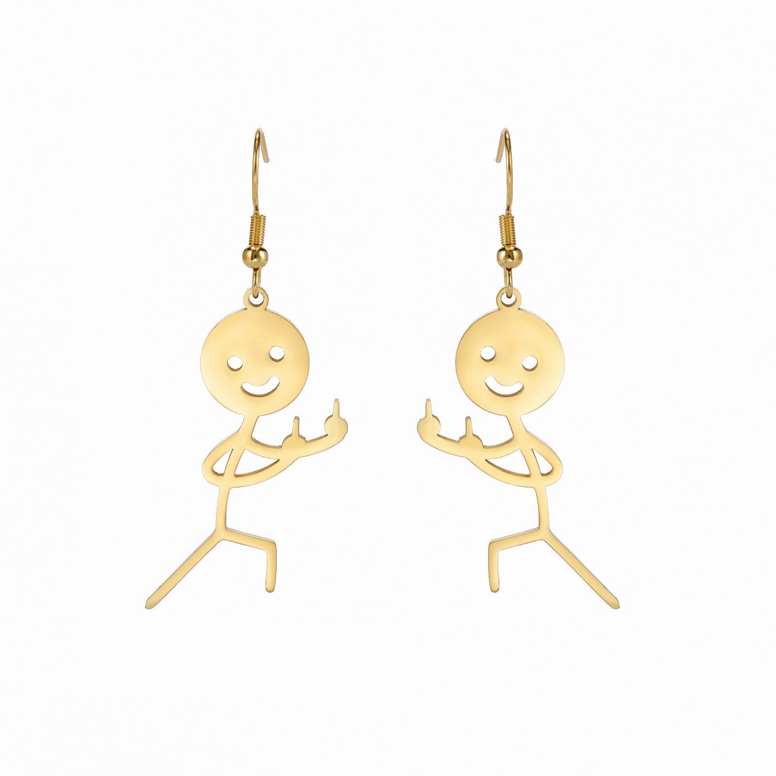 Wholesale Vertical Two Middle Finger Villain Pendant Stainless Steel Earrings